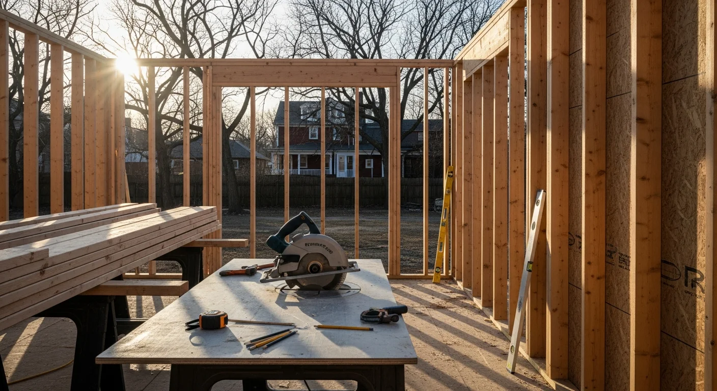 Construction crew framing new residential addition