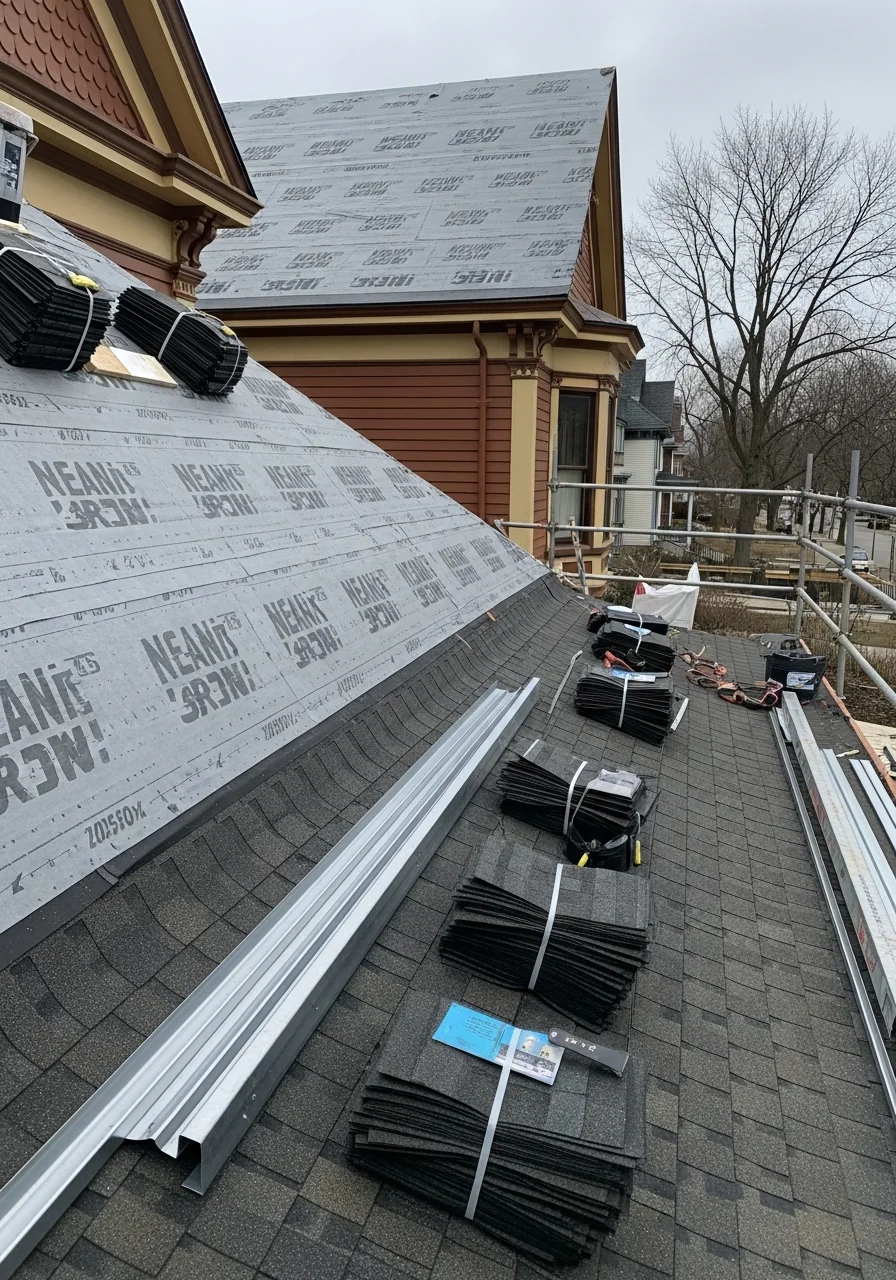 Tradesperson installing exterior work on Albany home with period-appropriate details.