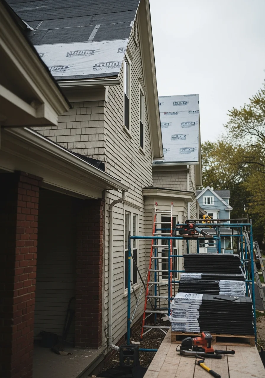 Tradesperson completing exterior work on Utica-area home.